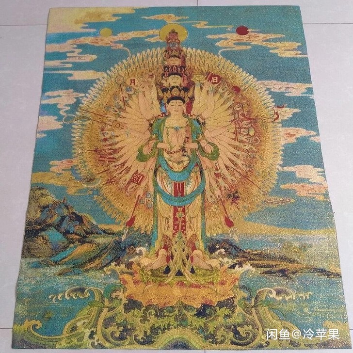 高品唐卡,宗教刺绣画 千手观音,丝绸刺绣织...