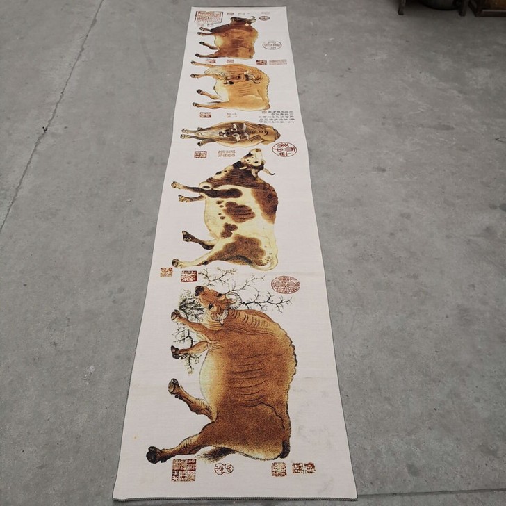 清仓处理 唐卡国画五牛图刺绣织锦绣长款横幅...