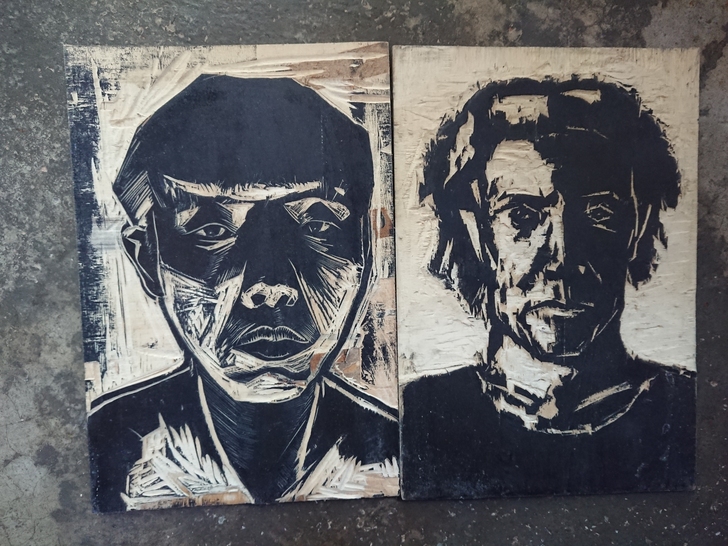 #版画# 木板画，雕刻画，油画作品