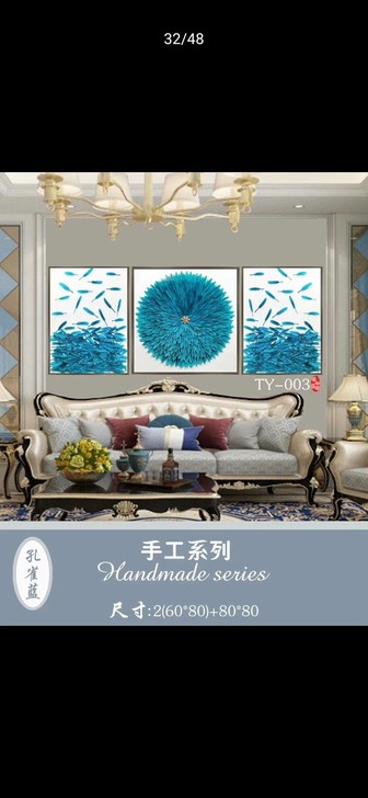 沙发背景墙手工画轻奢挂画 工艺：拼贴 组合...