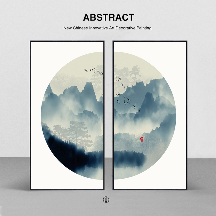 新中式客厅装饰画走廊玄关挂画茶室禅意餐厅背...