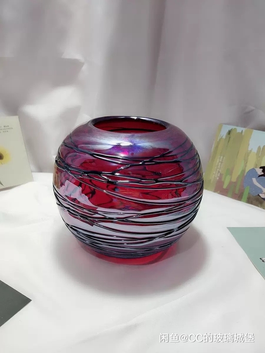 全新人工吹制纯手工红色缠黑色手感丝效果玻璃...