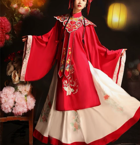 蝉佩原创汉服女中国风重工刺绣云肩明制立领长...