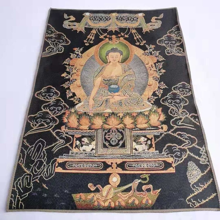 织锦唐卡刺绣画西藏黄财神金财神字画织锦