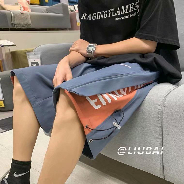 港风ins文艺男士美式复古短裤夏季ins宽...