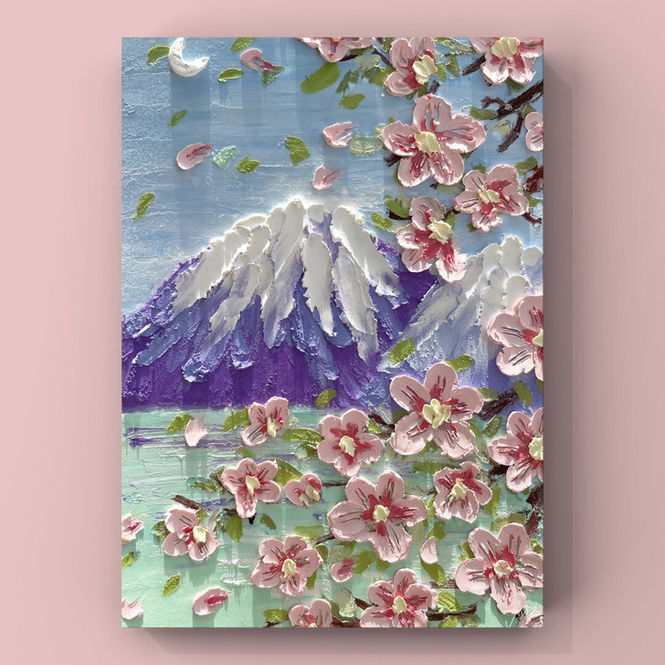 油画棒 樱花富士山 装饰工艺画