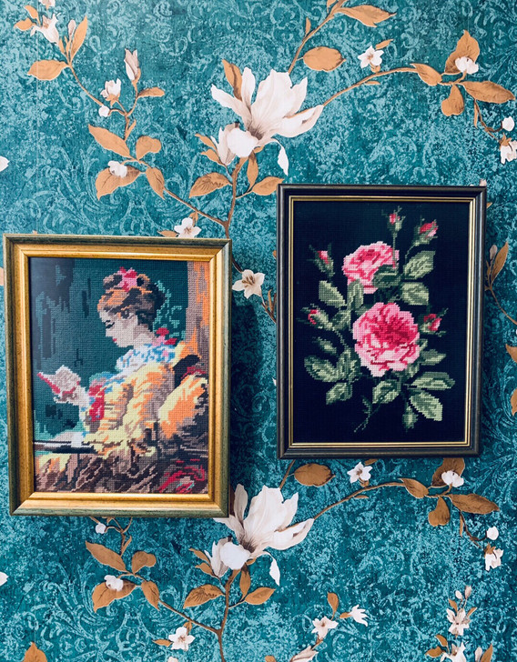 西洋古董 欧洲中古  玫瑰刺绣画  vin...