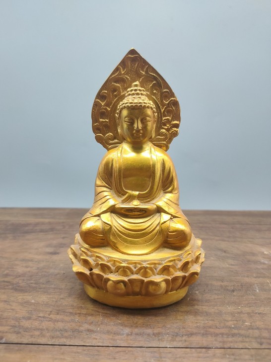 文玩旧藏纯铜黄铜鎏金大日如来佛摆件收藏老物...