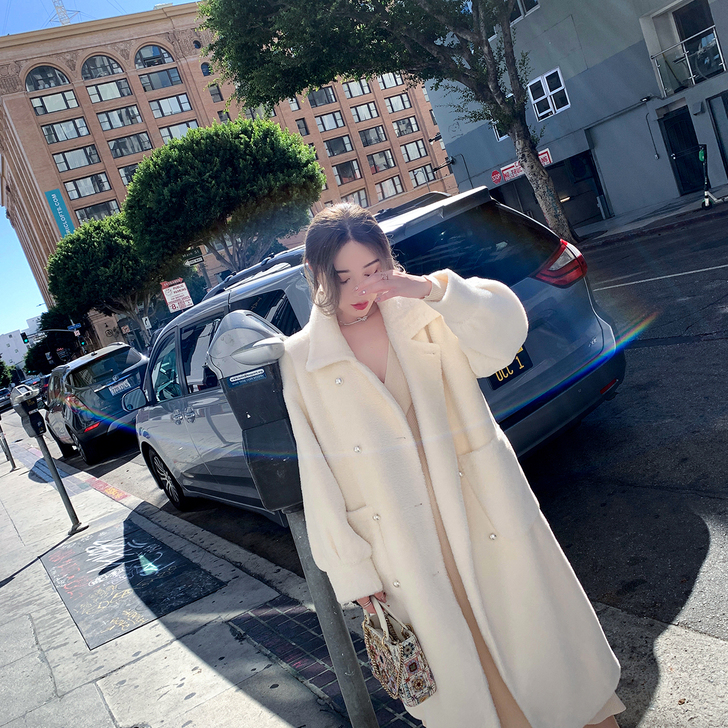 ByYou水貂毛长款毛绒外套白色气质