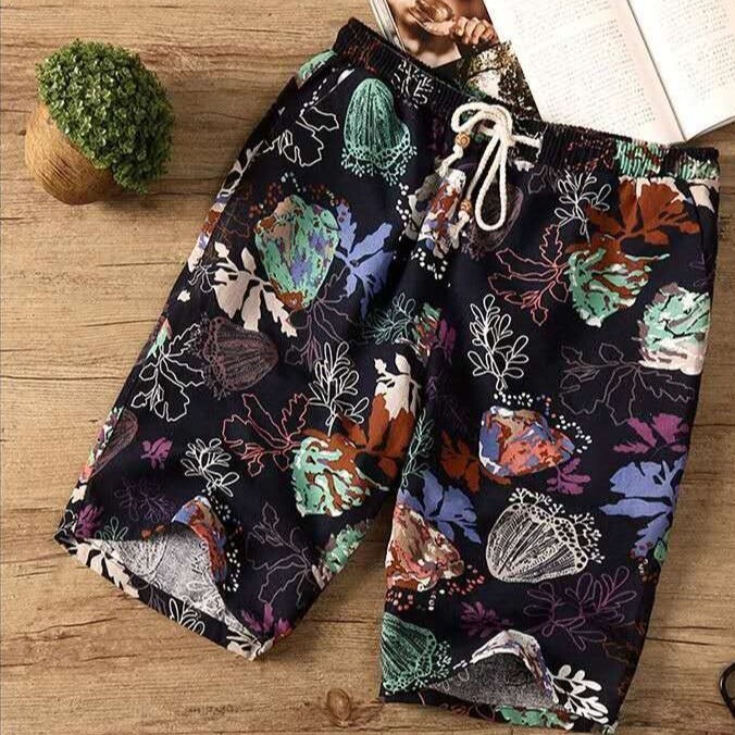 夏季沙滩裤男休闲花短裤男士夏天大裤衩男生棉...