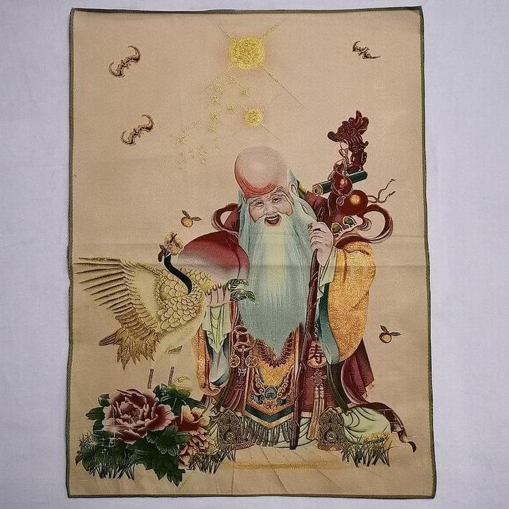 转让唐卡画 中堂画织锦绣丝绸绣 仙鹤寿星画...