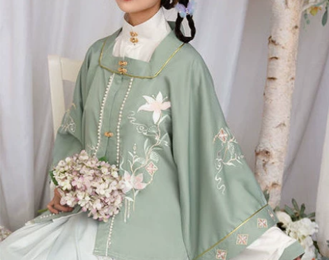 清梳原创松连枝汉服女明制方领半袖刺绣春款 ...