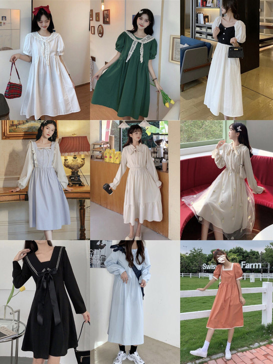 2021夏日学生清纯温柔简约唯美气质连衣裙...