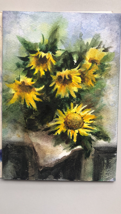 自己手绘水彩画作品，粗纹棉花纸。