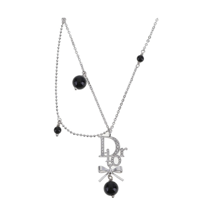 Dior迪奥中古正品银色logo串珠项链