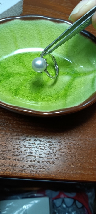 天然海水akoya真多麻珍珠戒指,8mm点...