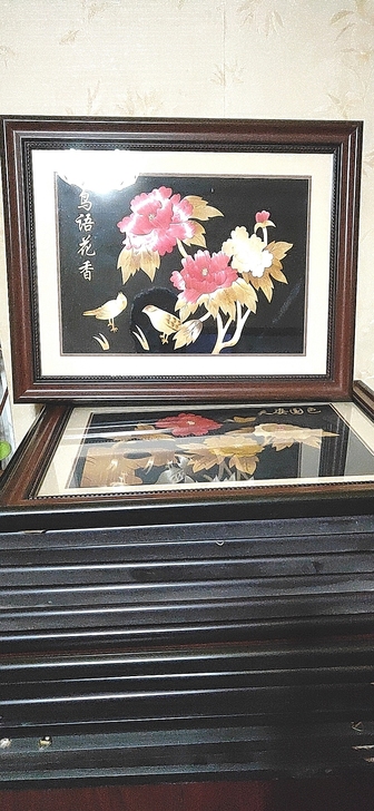 麦秆画 芦苇画 装饰画 带画框 长47款37