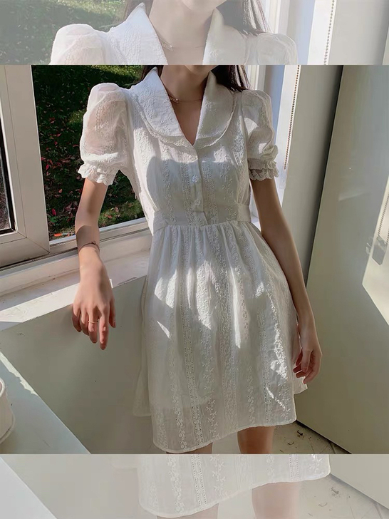范智乔 白色连衣裙女夏2020新款温柔风收...