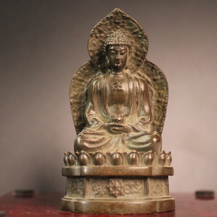 旧藏释迦摩尼佛像背光药师佛摆件大日如来佛祖...