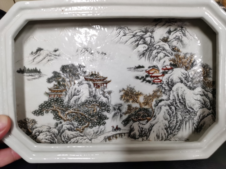 山水画瓷盘七十年代工艺画