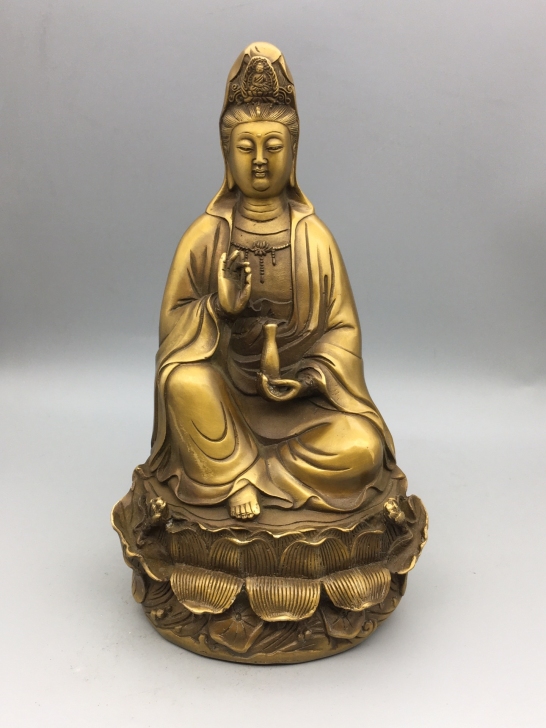 纯铜大观音摆件保平安纯铜佛像慈悲观世音摆件...