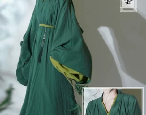 绿色汉服女夏季中国风直裾古装魏晋古风改良版...