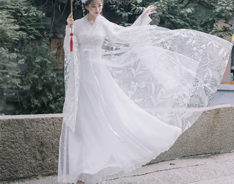 白色汉服女古装夏季薄款改良版连衣裙仙气中国...