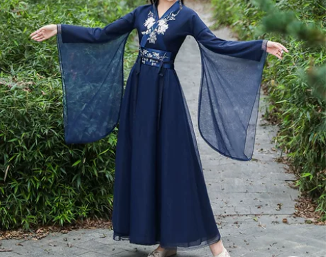 蓝色汉服女中国风夏季广袖流仙裙古风飘逸超仙...