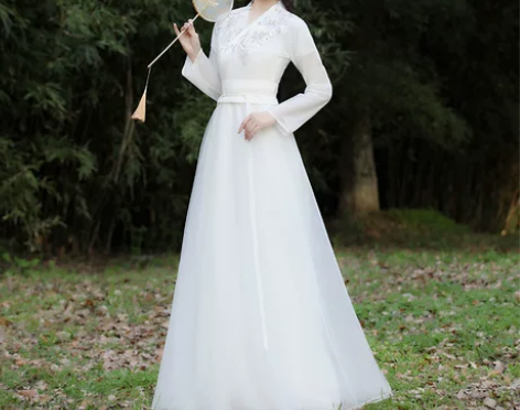 古装白色汉服女夏款超仙气飘飘中国风改良连衣...