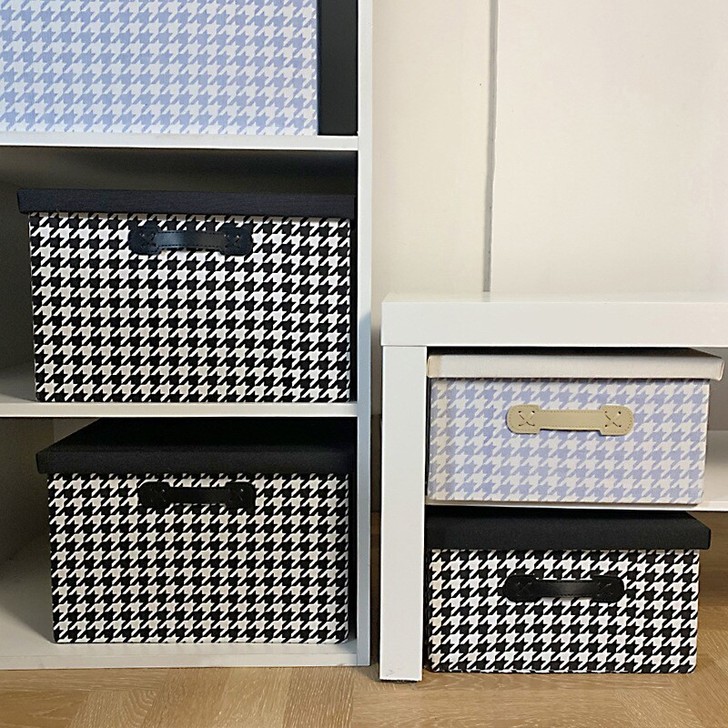 千鸟格带盖可折叠收纳盒学生书本收纳箱内衣衣...