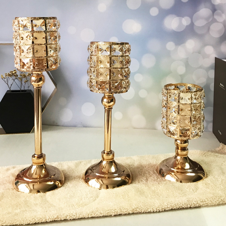 金色水晶烛台摆件 欧式铁艺摆件 金属蜡烛台...