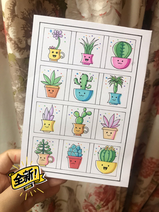 治愈植物12格纯手绘马克笔  装饰画格子画，