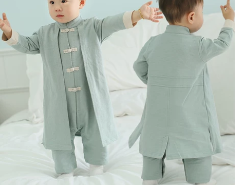 百天宝宝摄影服装新生婴儿春装复古唐装中国风...