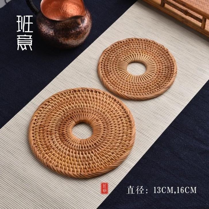 越南秋藤编茶杯垫碗垫茶托手工镂空编花编圆形...