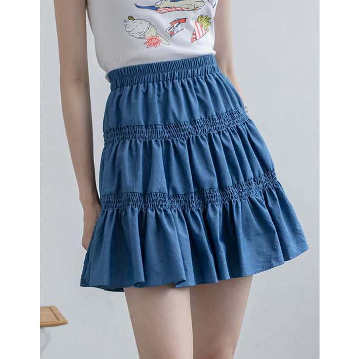 EGGKA松紧腰蓬蓬裙百褶蛋糕短裙女夏季格...