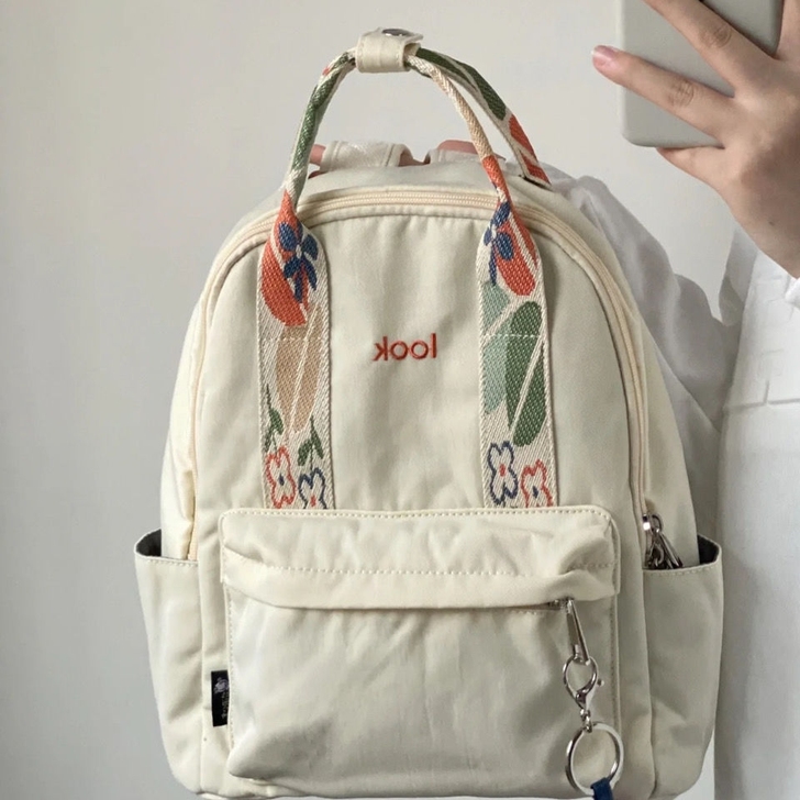 小红书同款潮双肩背包女大容量帆布休闲花朵轻...