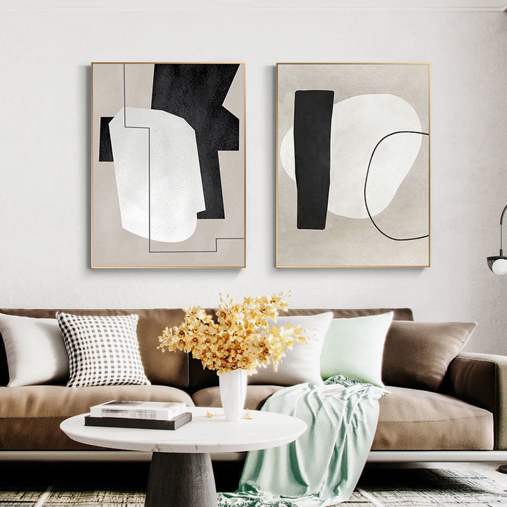 黑白艺术客厅装饰画大幅现代抽象画玄关挂画酒...