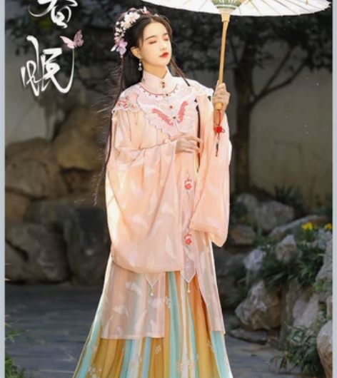 劲合春眠原创汉服女中国风云肩明制立领长衫褶...