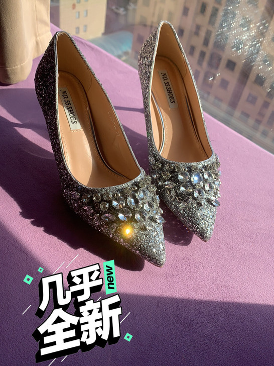 银色钻石高跟鞋单鞋婚鞋