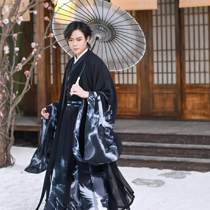 黑色汉服男三件套重明魏晋风男女情侣交领齐腰...