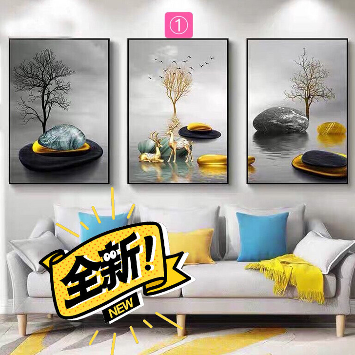 石来运转客厅装饰画现代简约沙发背景墙上挂画...
