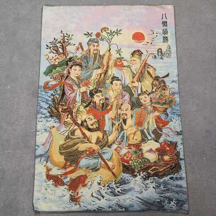 宗教佛像唐卡古玩收藏刺绣画织锦画苏绣八仙过...