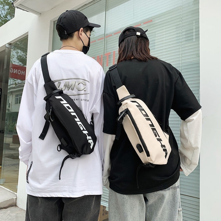 男士胸包斜挎包男包包休闲运动背包韩版潮流帆...