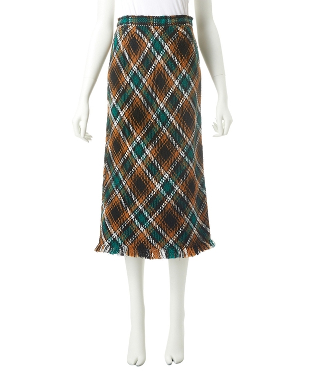 cocodeal可可家撞色流苏边格子半身裙...