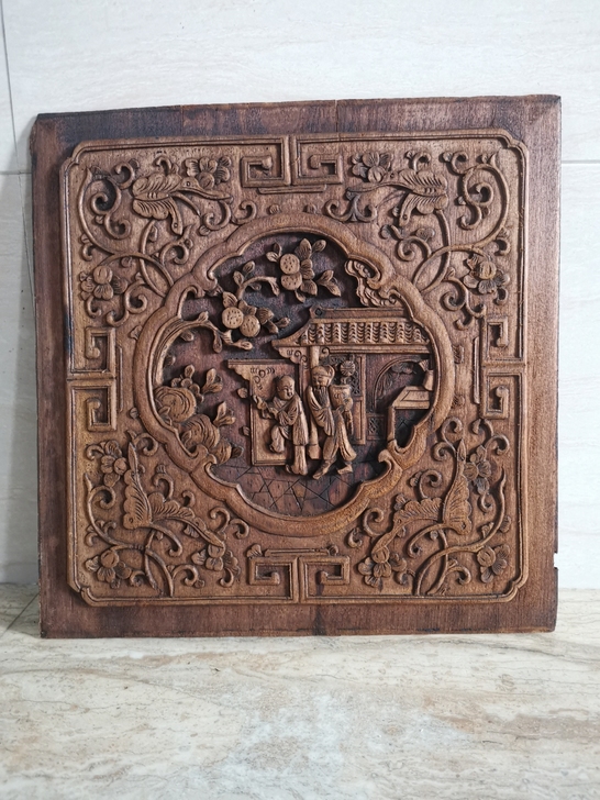 1片晚清人物雕刻板雕工精致细腻品相尺寸图见...