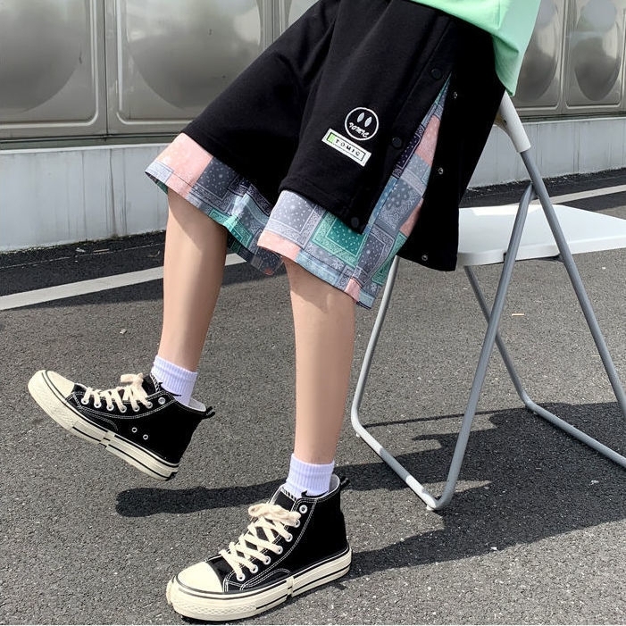腰果花排扣运动短裤男夏季潮牌宽松ins潮流...