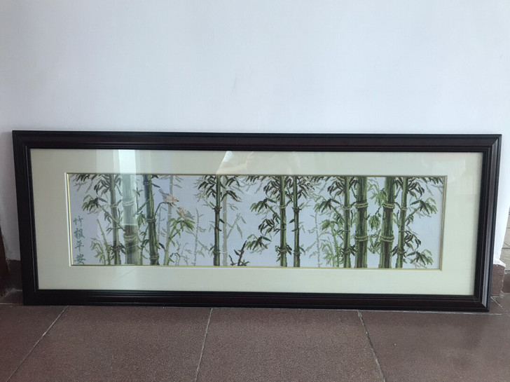 竹子刺绣画，十字绣，实木框成品，尺寸128...