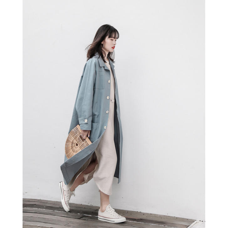 CHACHA自制春装欧美街拍休闲洗水棉风衣...