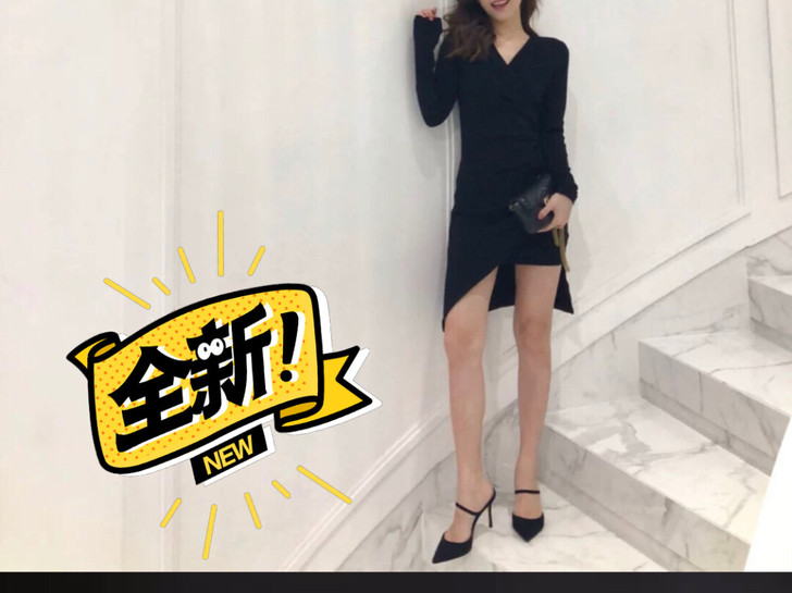 ByYou 早秋性感气质不规则灰色v领连衣...