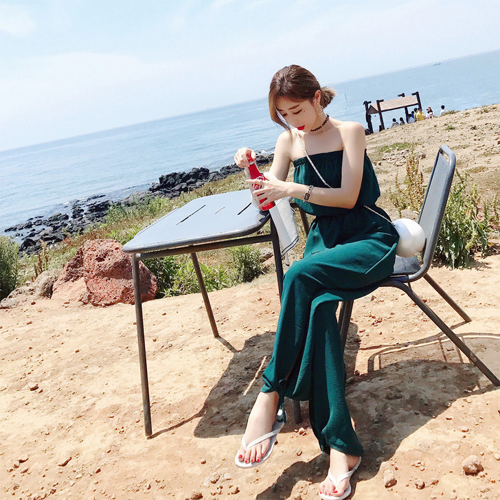 ByYou 高腰一字肩网红连衣裤女chic...